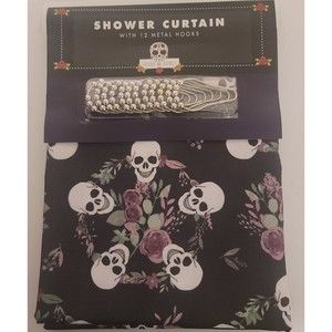 Halloween Skull & Purple Flowers Shower Curtain With Hooks